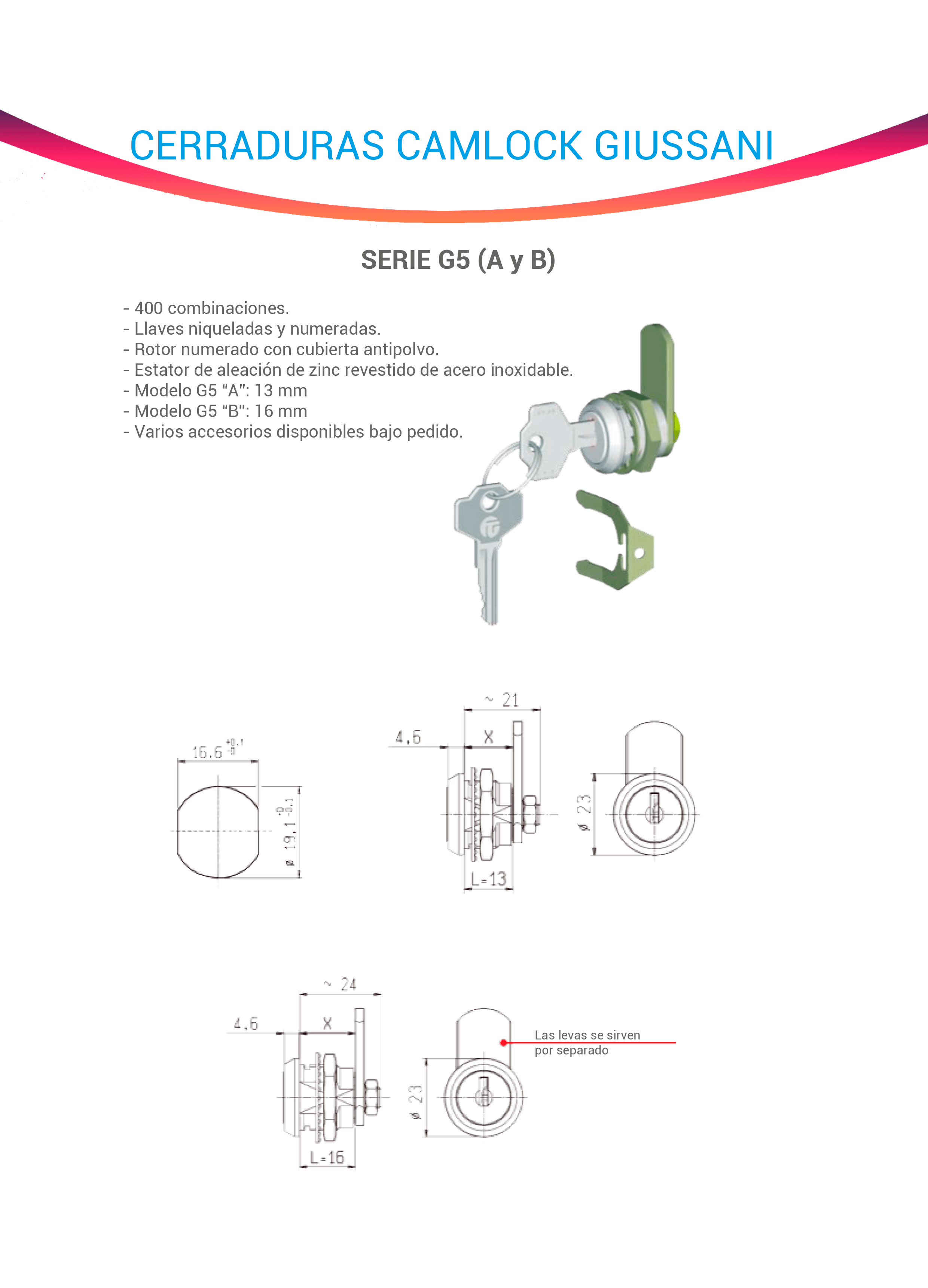 Cerraduras CAMLOCK de GIUSSANI serie G5 distribuidas por DISUMTEC