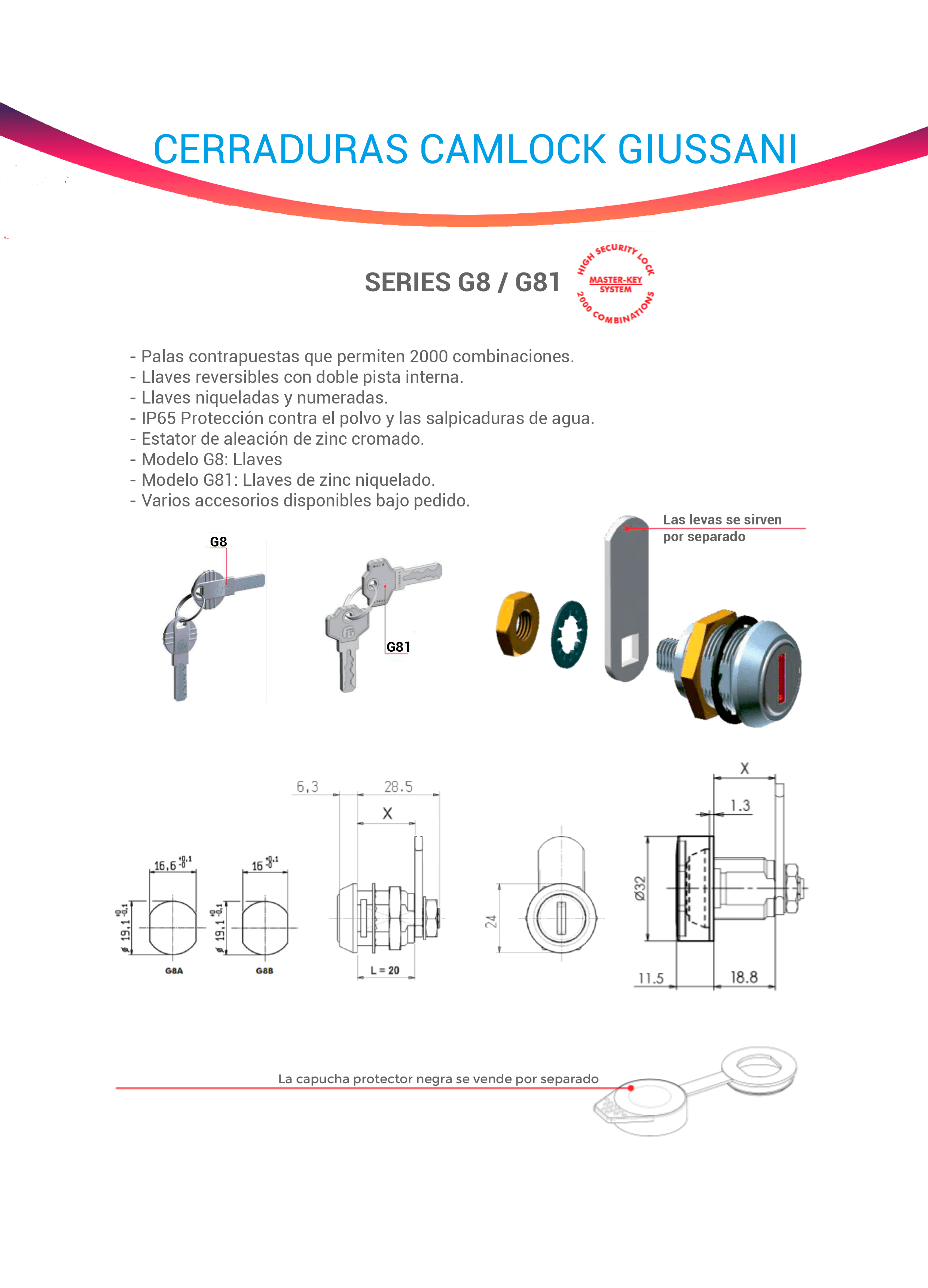 Cerraduras CAMLOCK de GIUSSANI serie G8 y serie G81 distribuidas por DISUMTEC