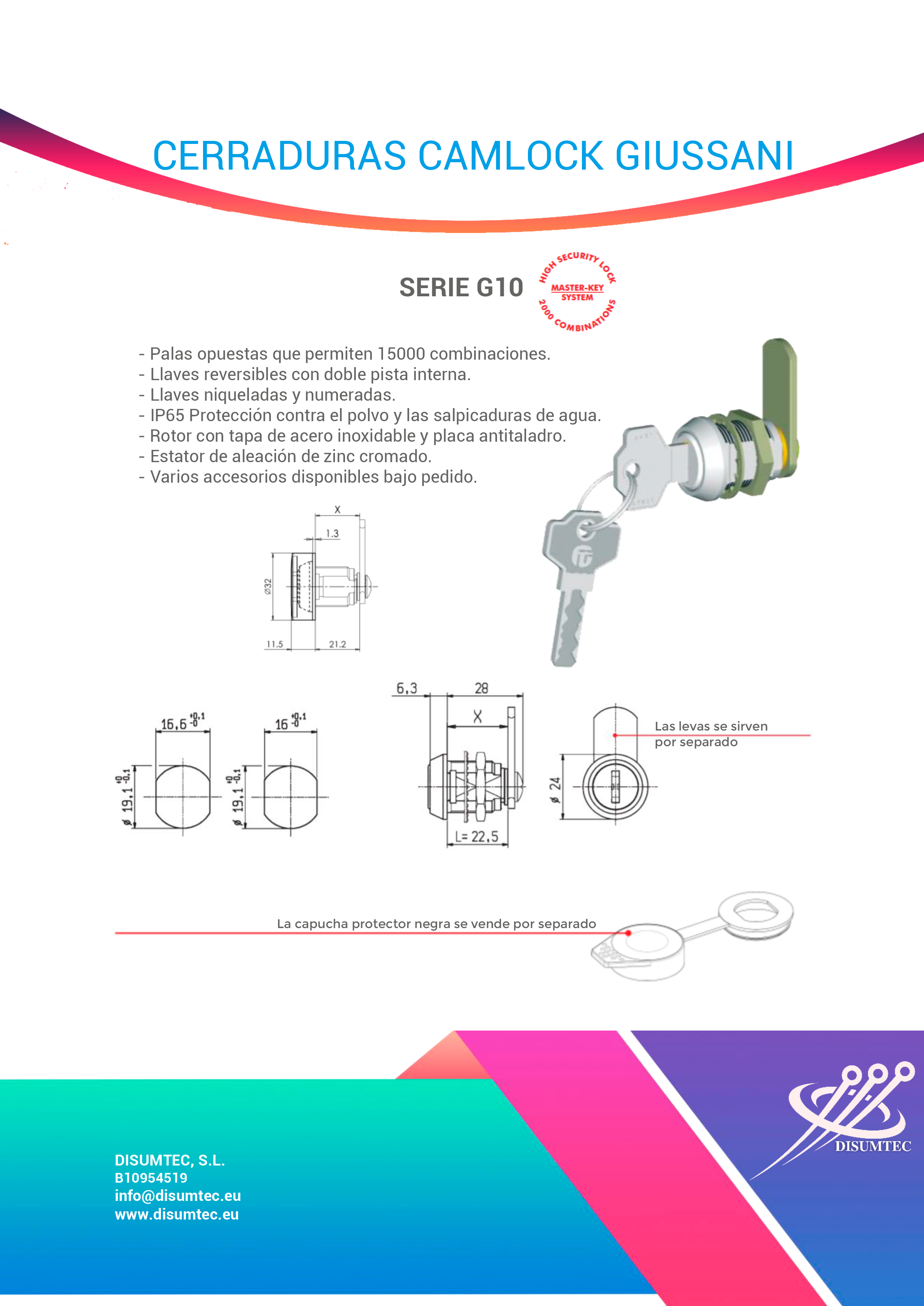 Cerraduras CAMLOCK de GIUSSANI serie G10 distribuidas por DISUMTEC