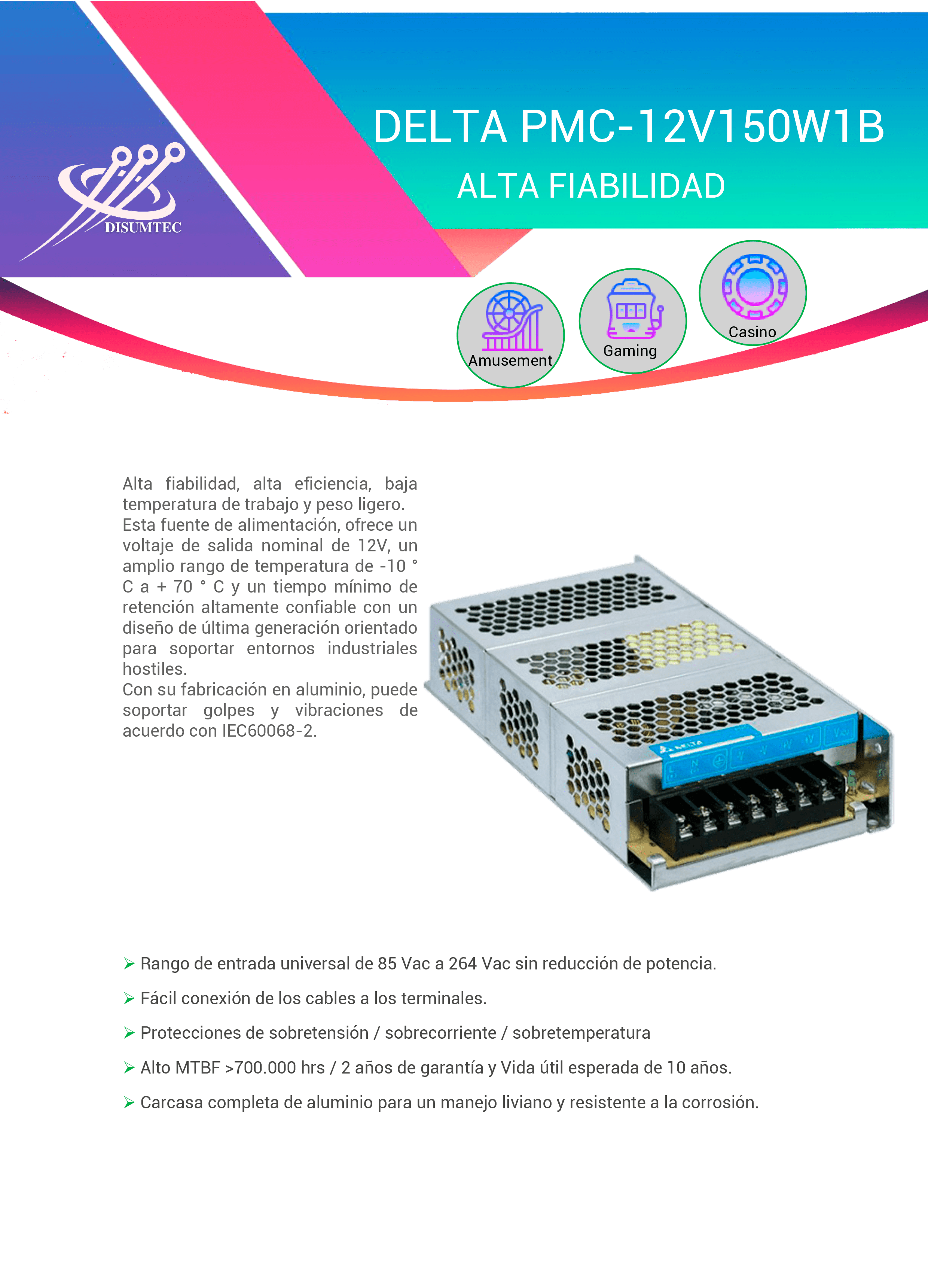 Fuente de Alimentación DELTA PMC-12V150WB1B distribuida por DISUMTEC