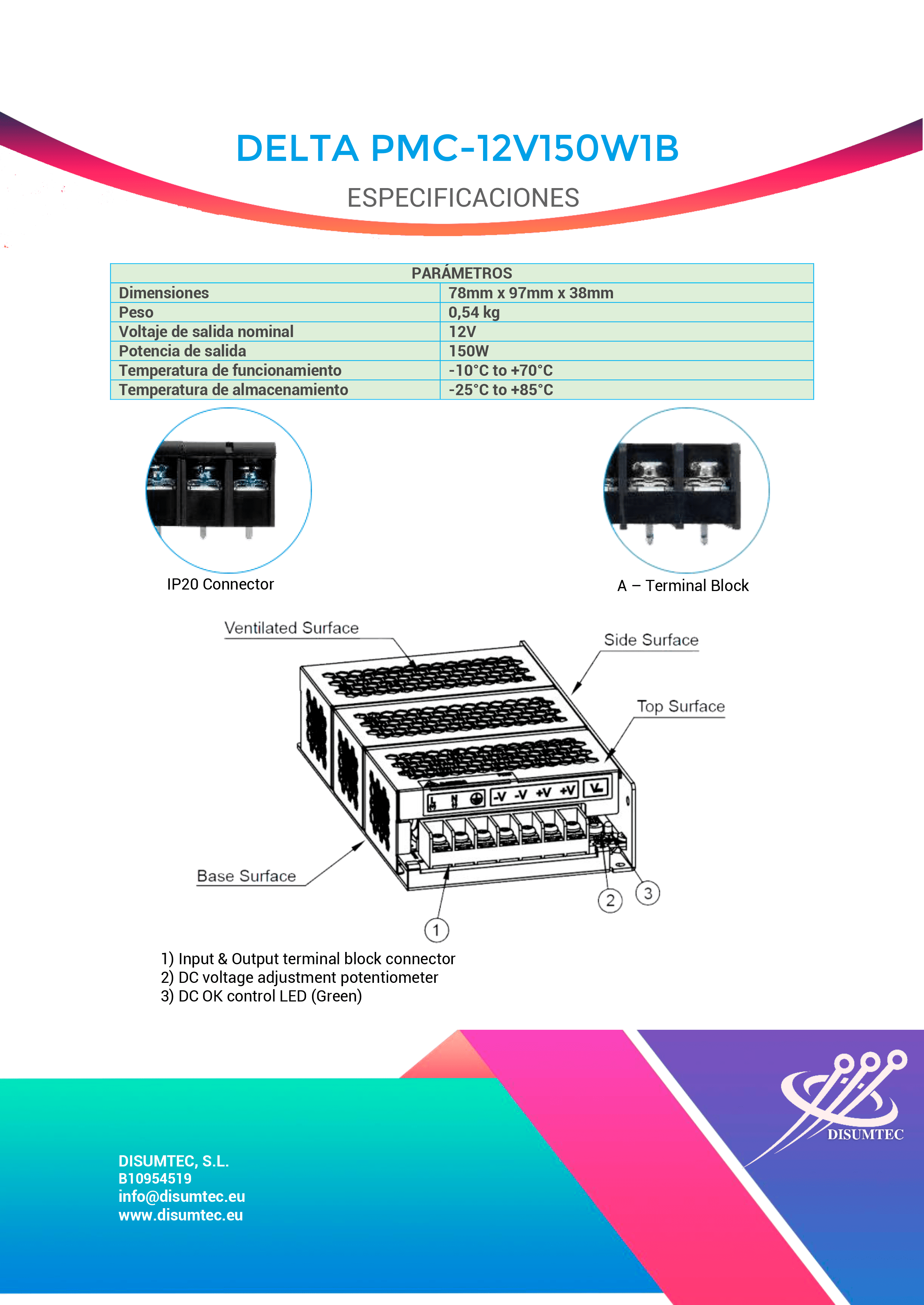 Fuente de Alimentación DELTA PMC-12V150WB1B distribuida por DISUMTEC