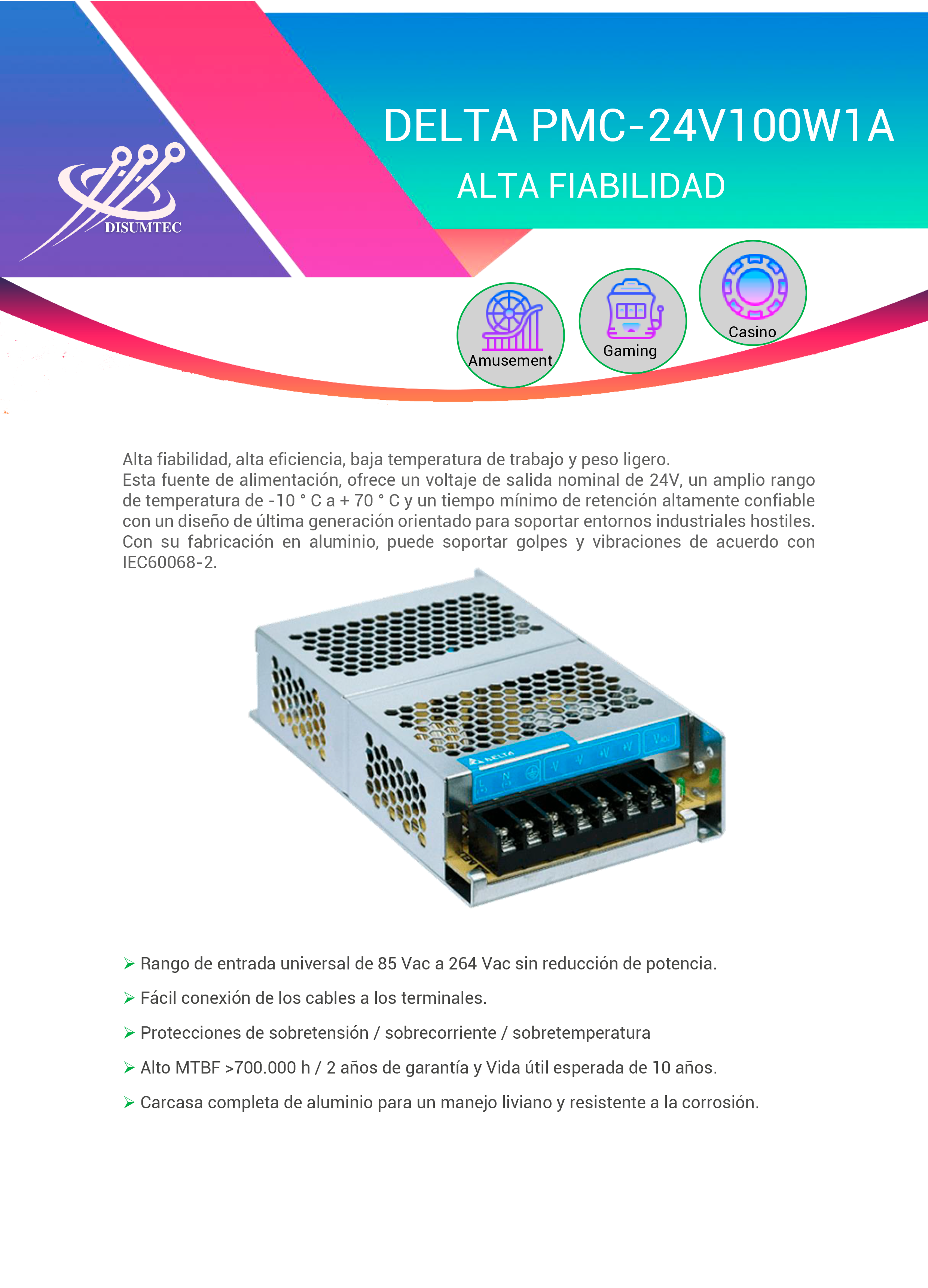 Fuente de Alimentación DELTA PMC-24V100W1A distribuida por DISUMTEC