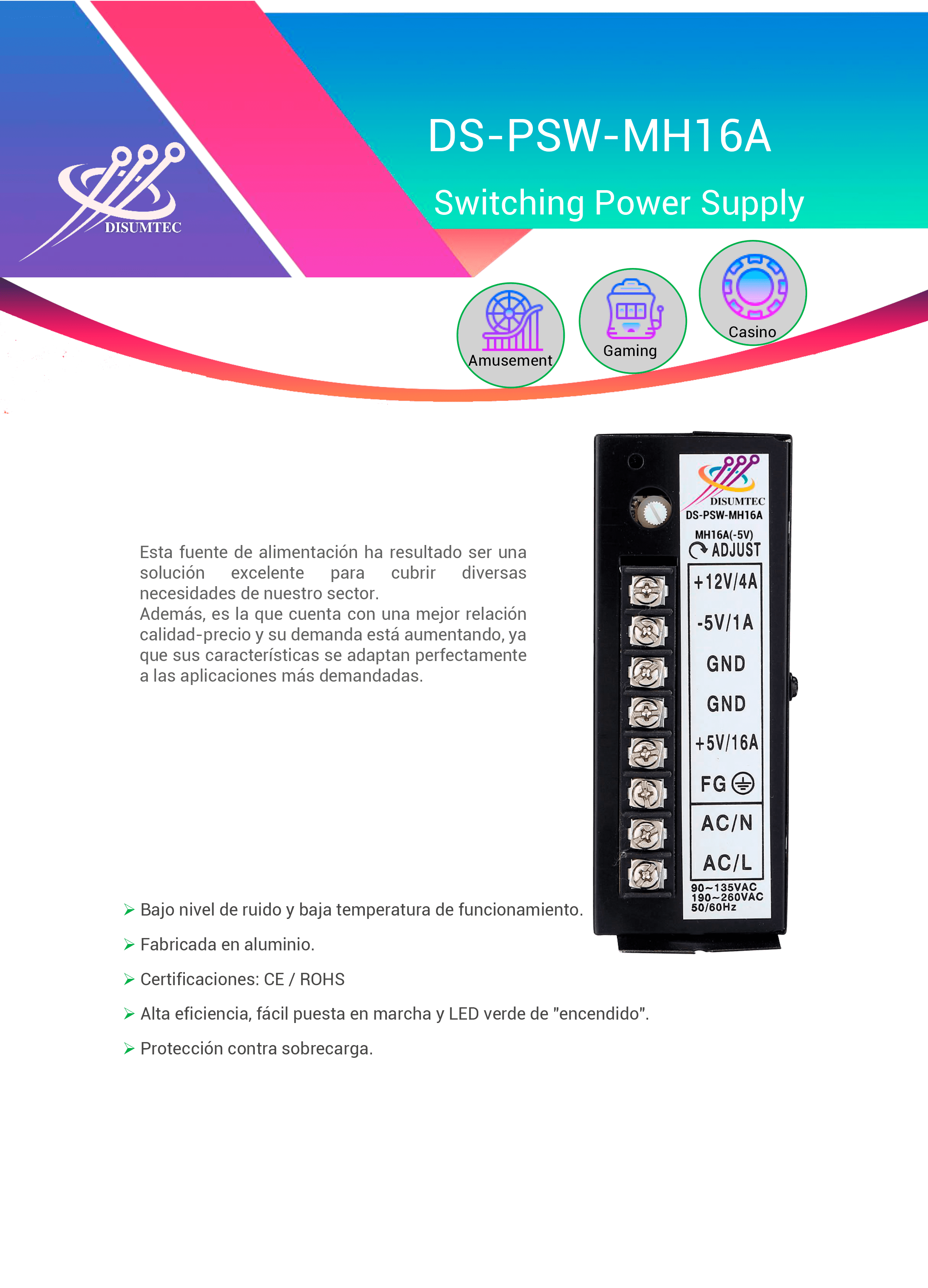 Fuente de Alimentación DS-PSW-MH16A distribuida por DISUMTEC