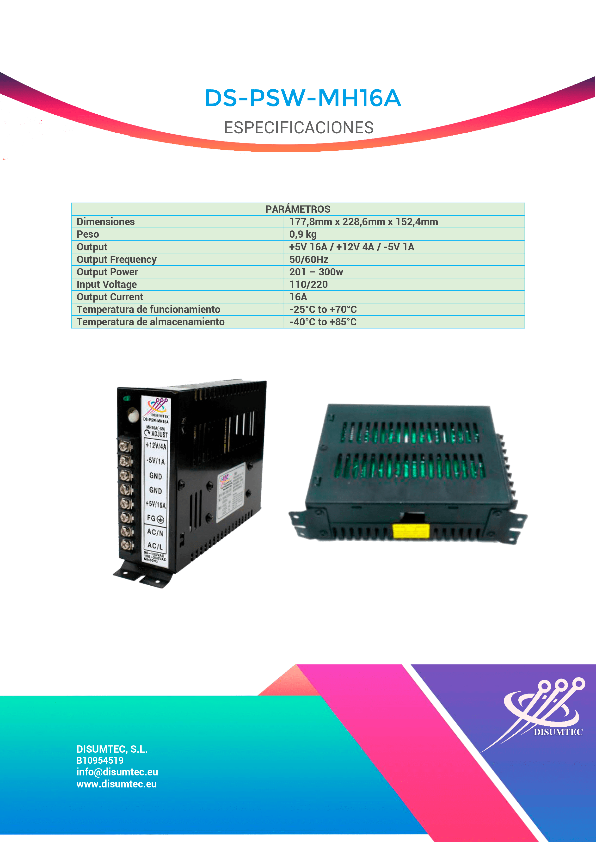 Fuente de Alimentación DS-PSW-MH16A distribuida por DISUMTEC