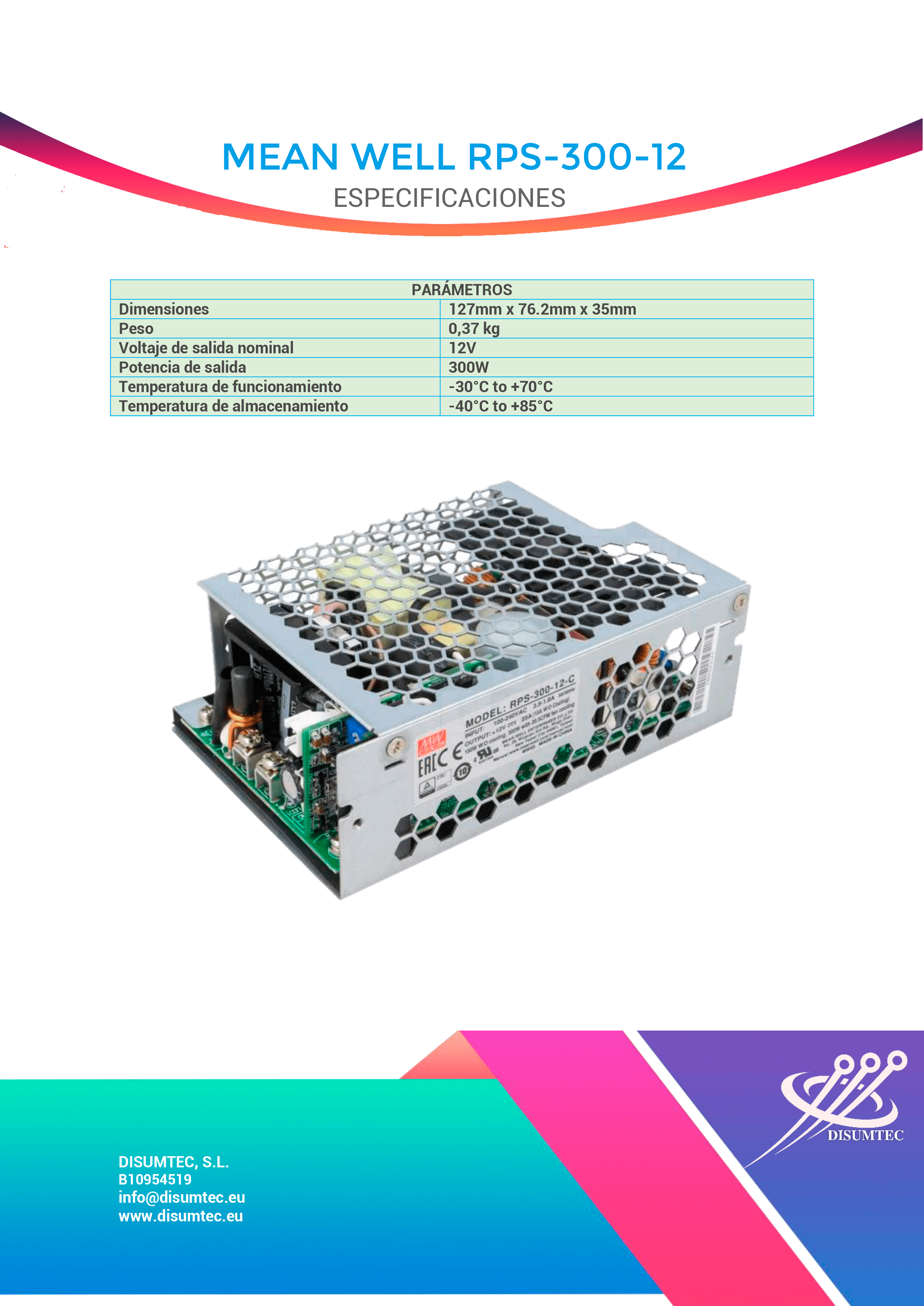 Fuente de Alimentación MEAN WELL RPS-300-12