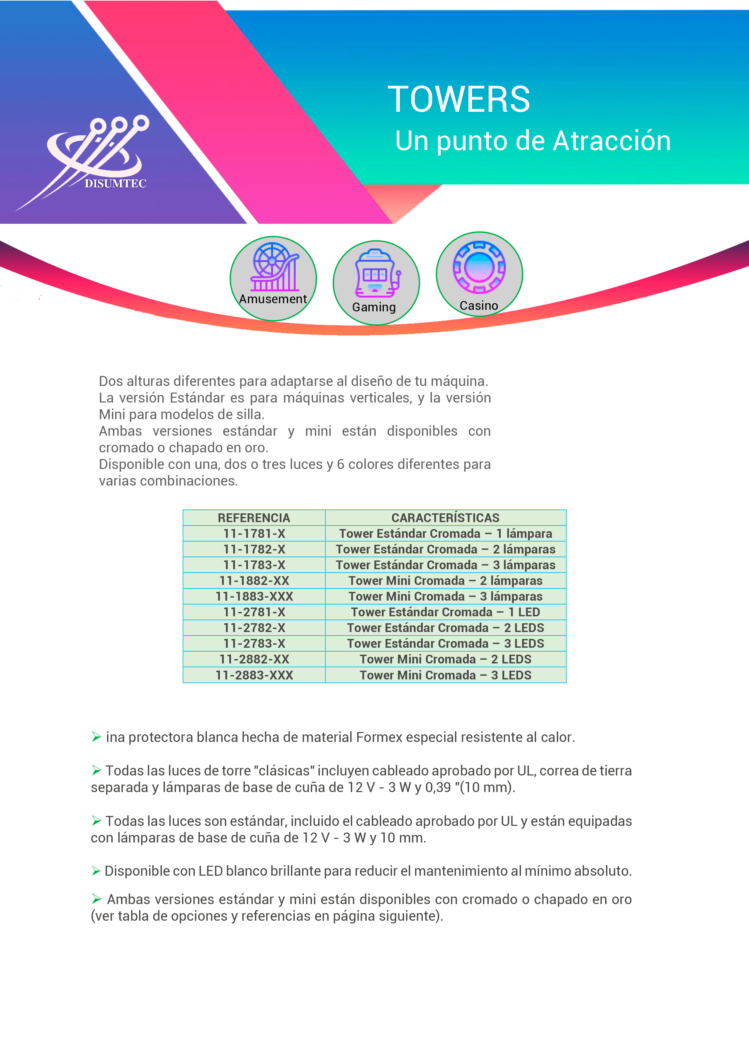 Tower Lights o Torres de Luz para máquinas apuestas distribuidas por DISUMTEC