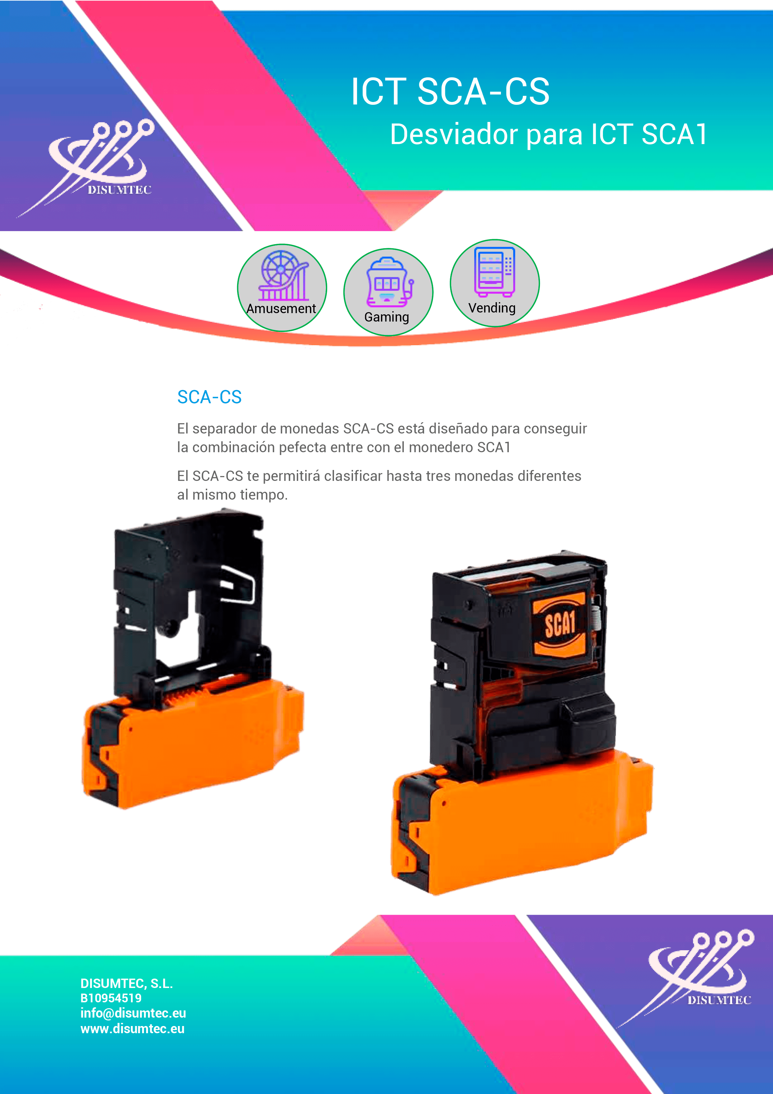 Ficha Desviador y Separador de Monedas de ICT distribuido por DISUMTEC