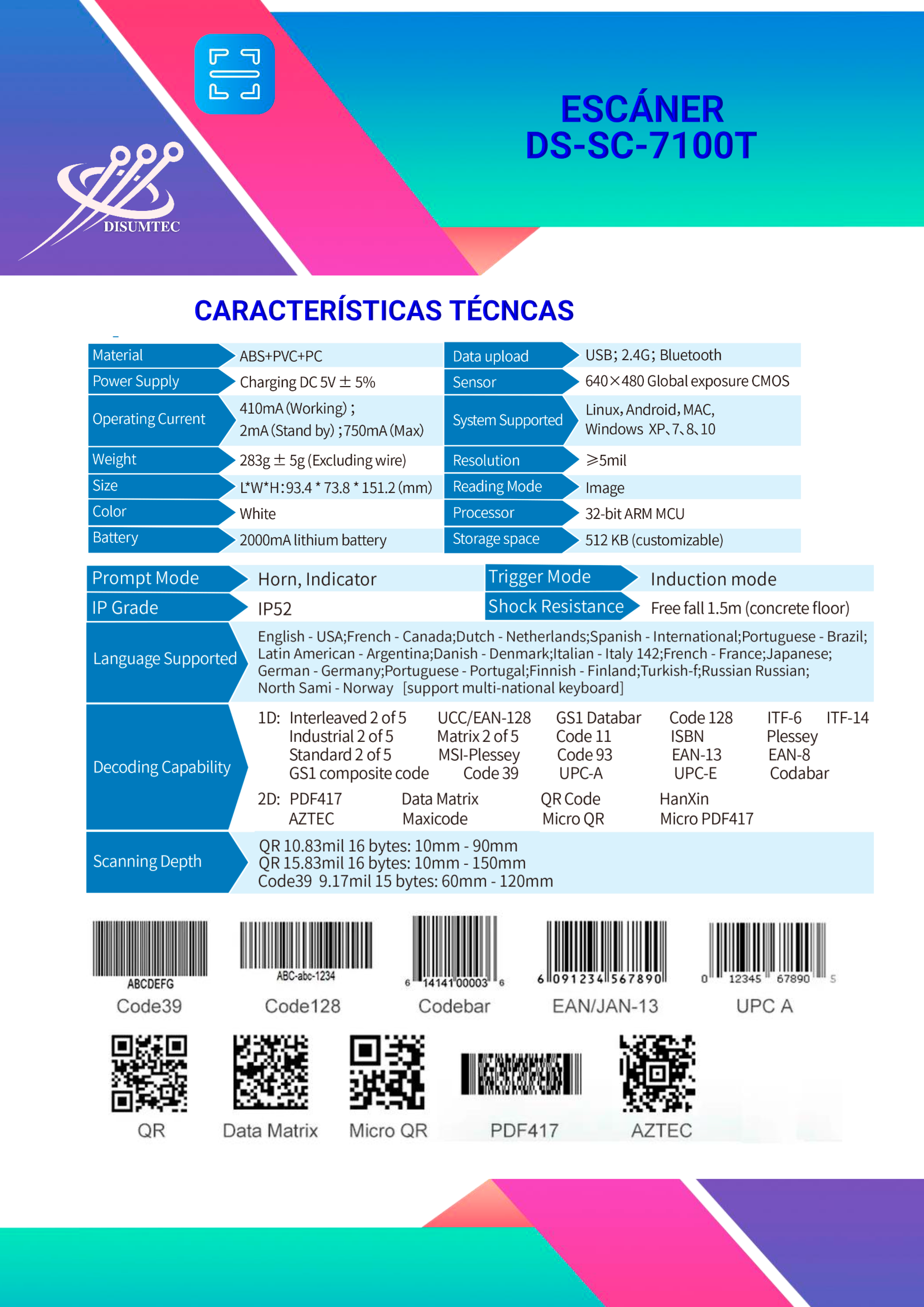FICHA TÉCNICA ESCÁNER DS-SC-7100T
