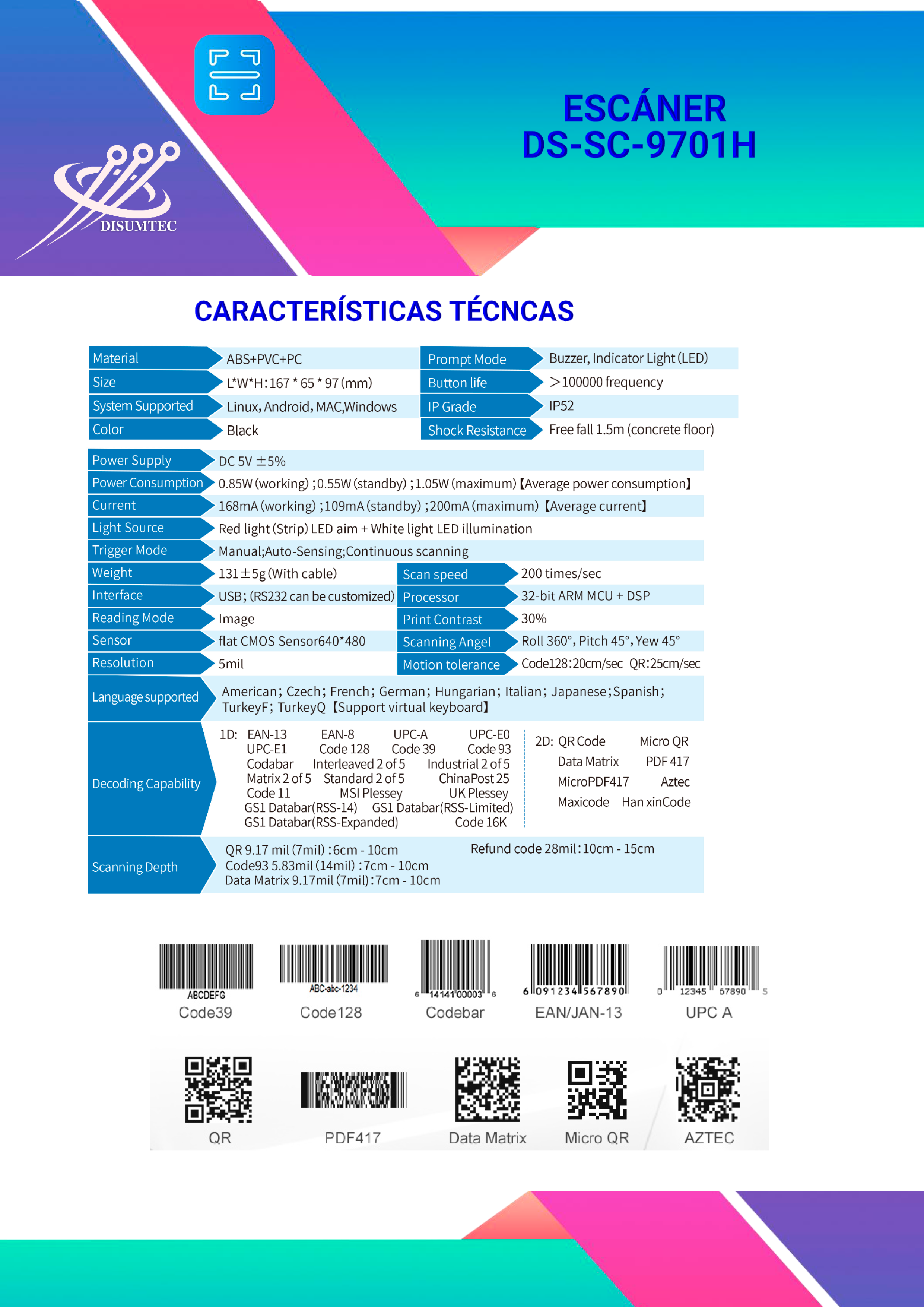 FICHA TÉCNICA ESCÁNER DISUMTEC DS-SC-9701H